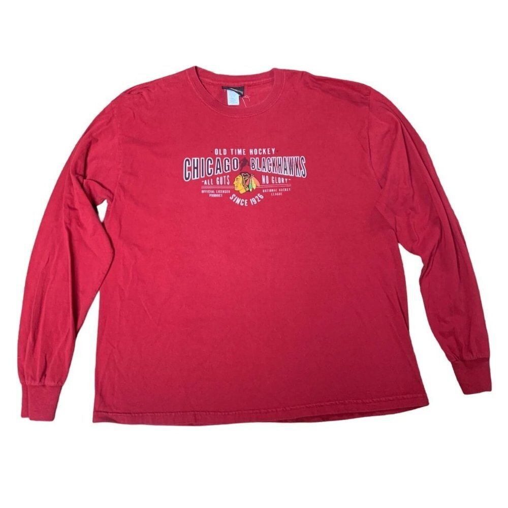 Chicago Blackhawks Hockey Team Red Logo Graphic Long Sleeve Tee T-Shirt XL NHL